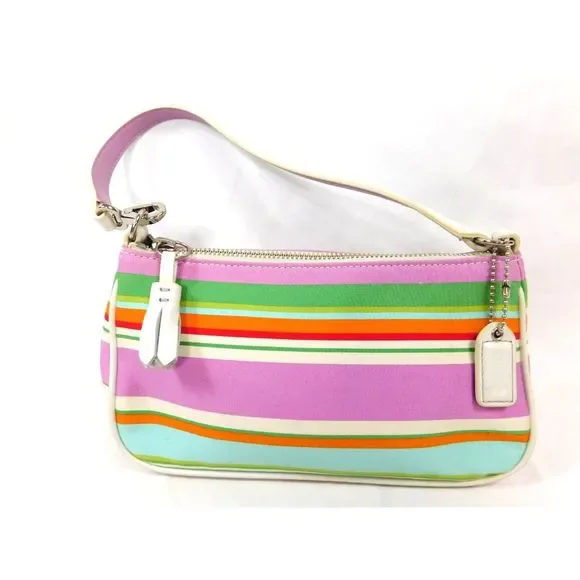 Vintage Coach Y2k Hampton Stripe Multi-Color Mini Baguette Shoulder Bag - Picture 4 of 11